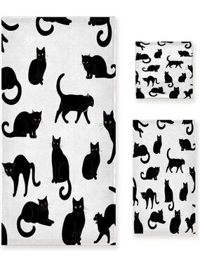 Halloween Cat Towel Set - Cute Black Cat Bathroom Towels for Cat Lovers